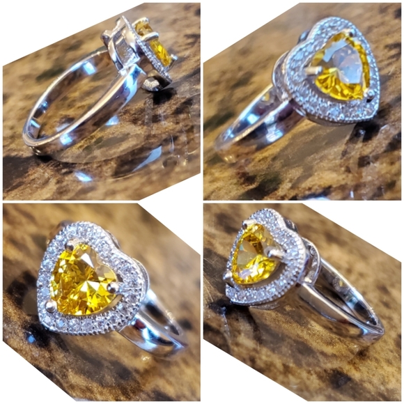 Genuine 3.5ct Yellow Canary Sapphire Heart Ring 6 - Picture 6 of 7